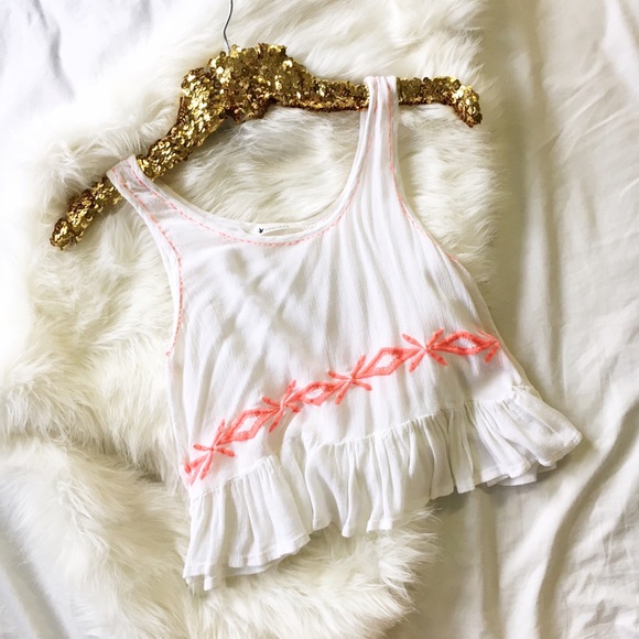 Paper Crane Tops - Paper Crane White Embroidered Crop Tank