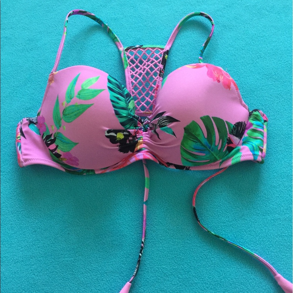 Purple Tropical Print Bikini Top 34C