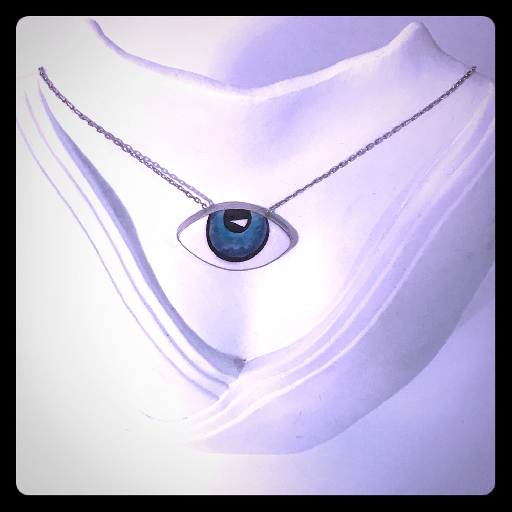 .925 silver evil eye necklace painted Murano glass