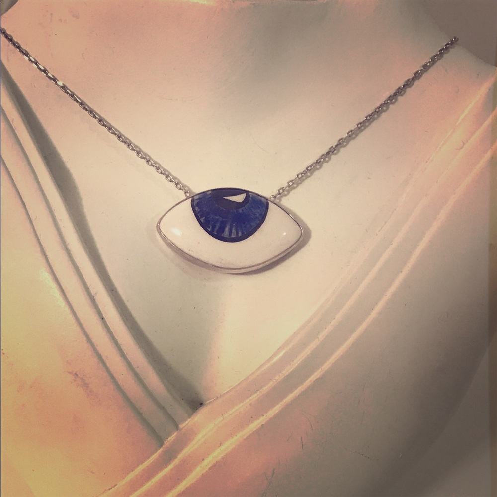 .925 silver Evil Eye necklace painted Murano glass