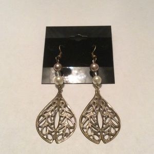 Bronze tone faux pearl earrings