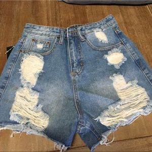 High waisted ripped denim shorts