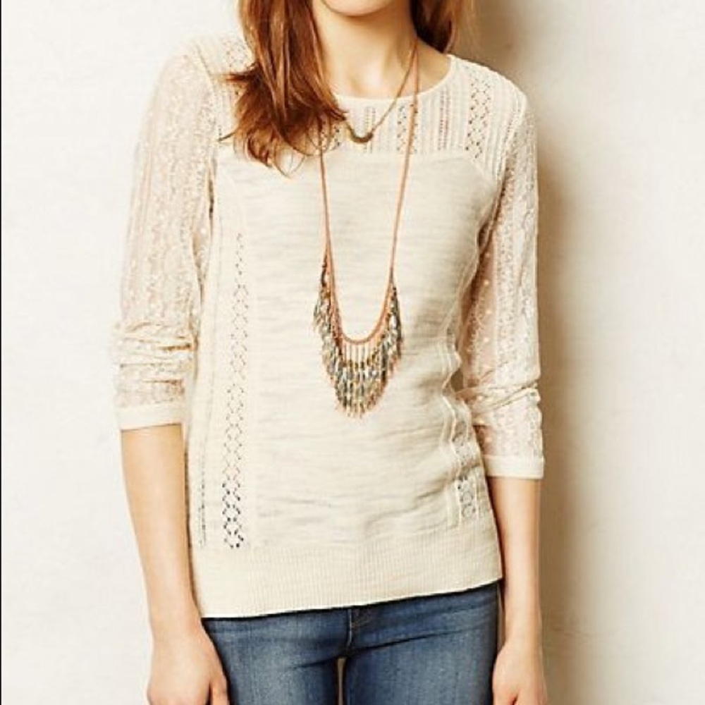 NWT Anthropologie Lace Sleeve Sweater