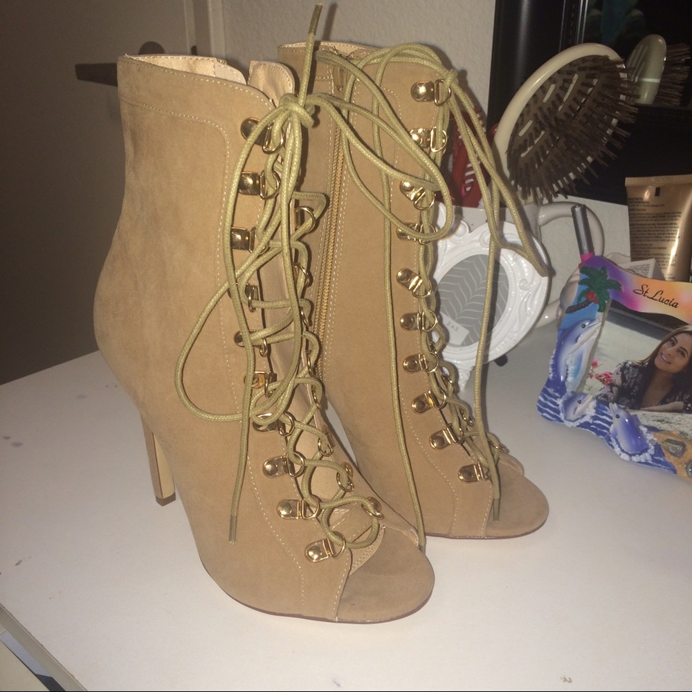 Nude Gold Cream Color Lace Up Heels