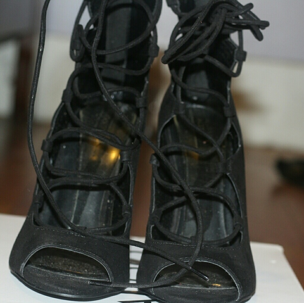 All Black Open Toe High Heels