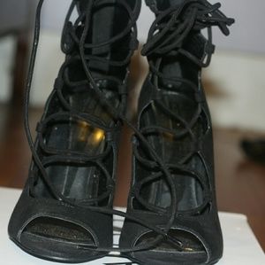 All Black Open Toe High Heels