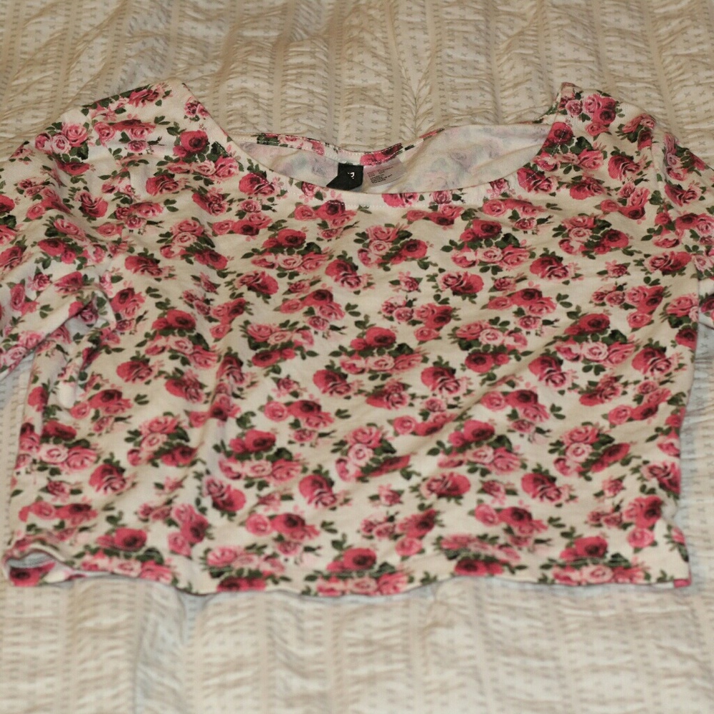 Floral Long Sleeve Crop Top Shirt
