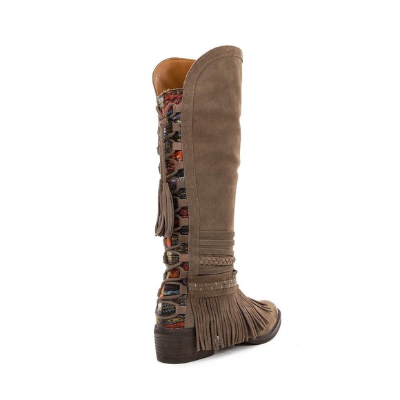 Boho Chic Taupe Fringe Leather Boots - Picture 6 of 8