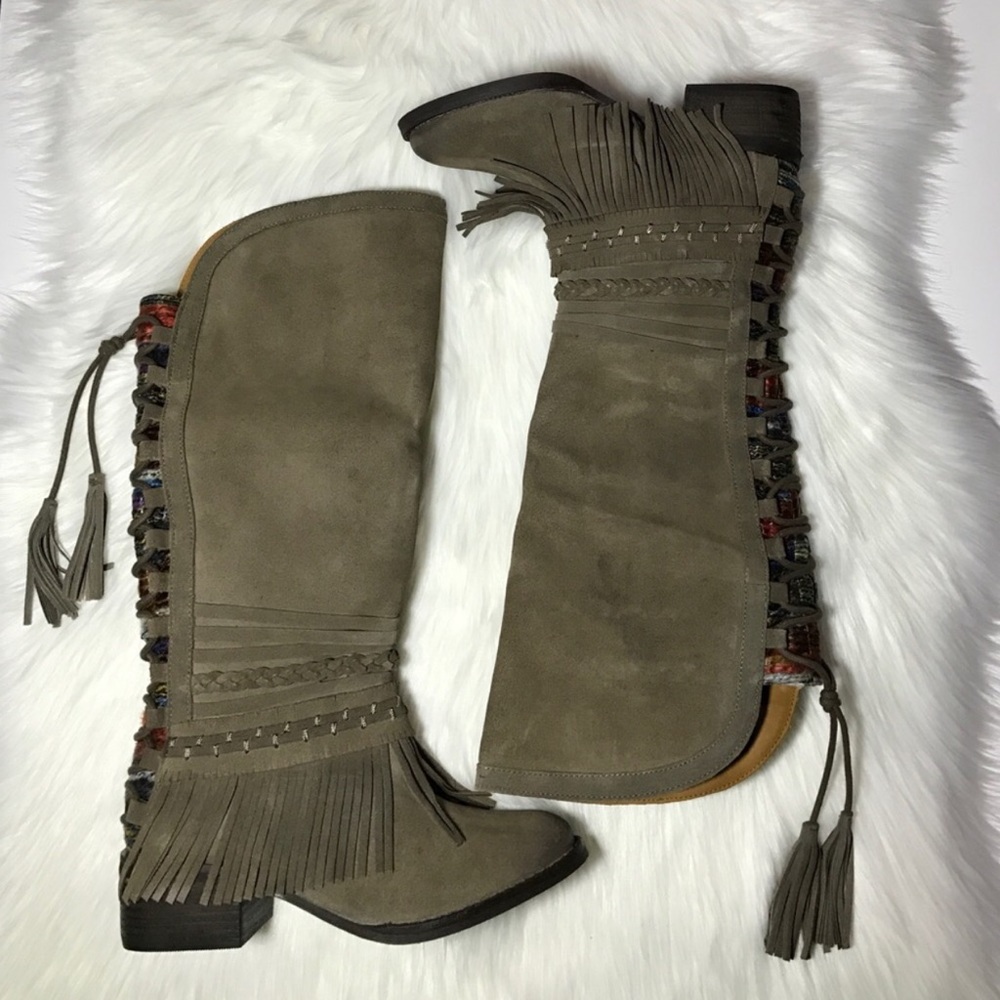 Fringe Detail Leather Tall Boots - Picture 6 of 6