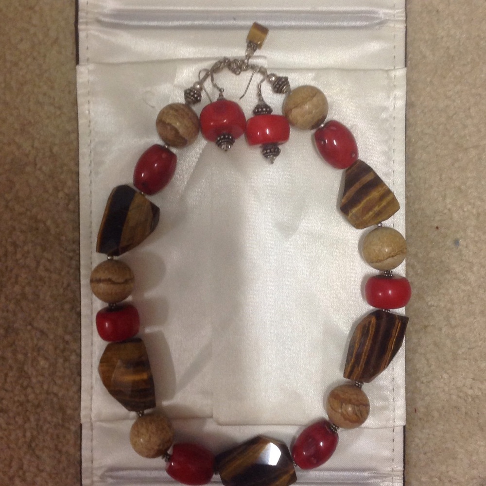 Heavy bold authentic tigers eye carnelian set. SS