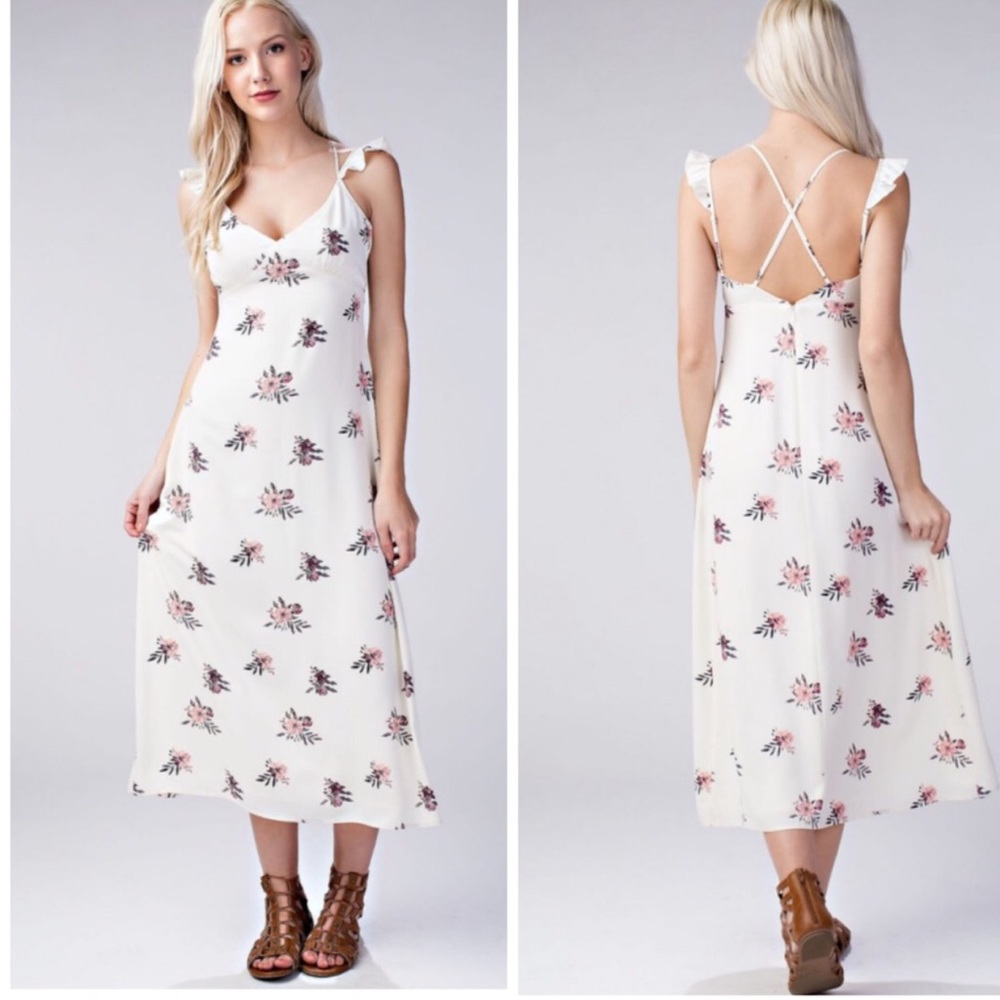 BNWT cream floral print cross back maxi dress - Picture 1 of 5