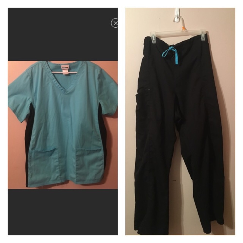 2xl blue scrub top and 3xl black matching pants