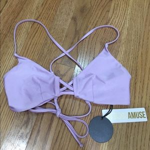 Criss cross strap purple bikini top