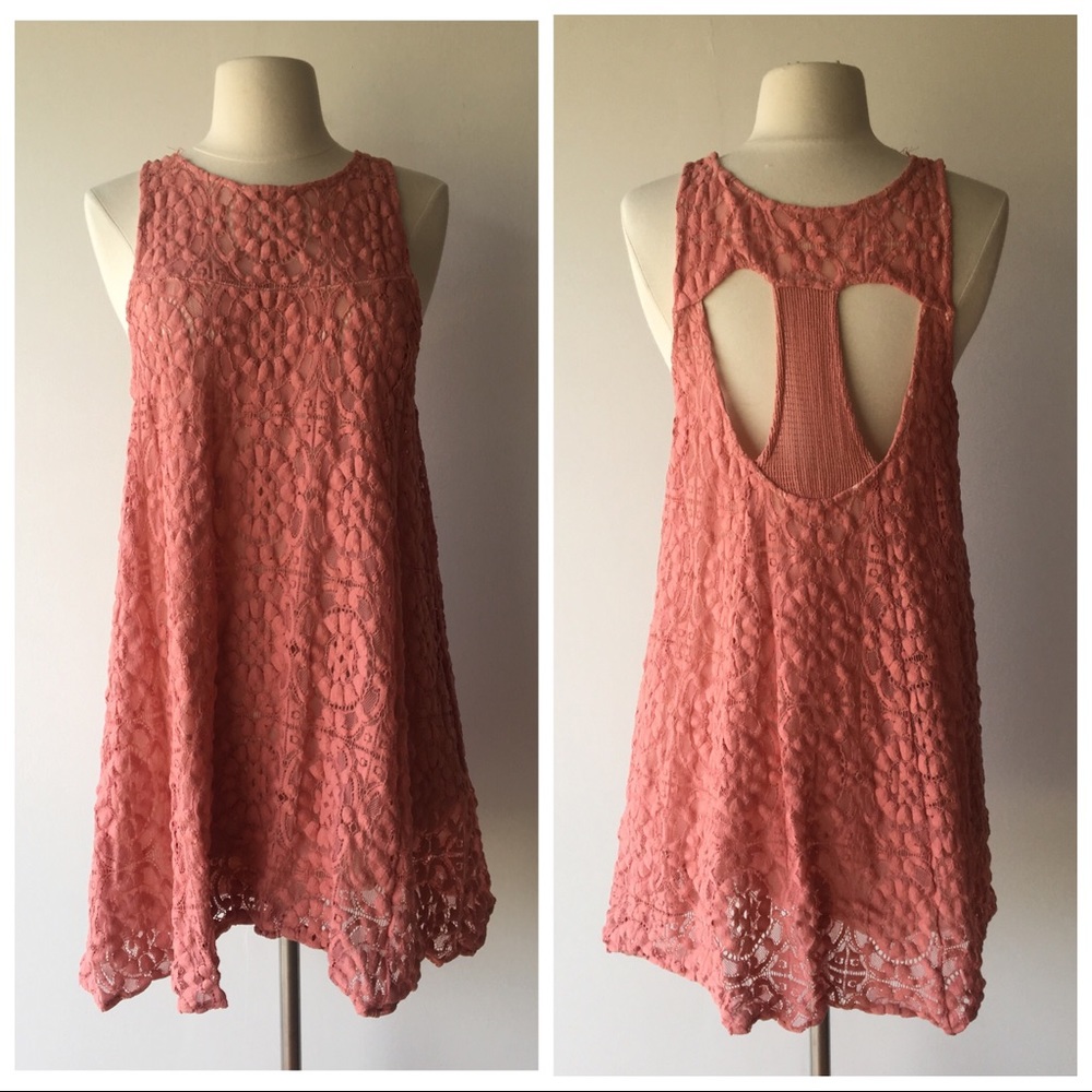 Free people lace mini dress with cutout back