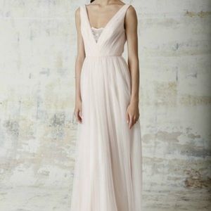 Monique Lhuillier blush bridesmaids dress