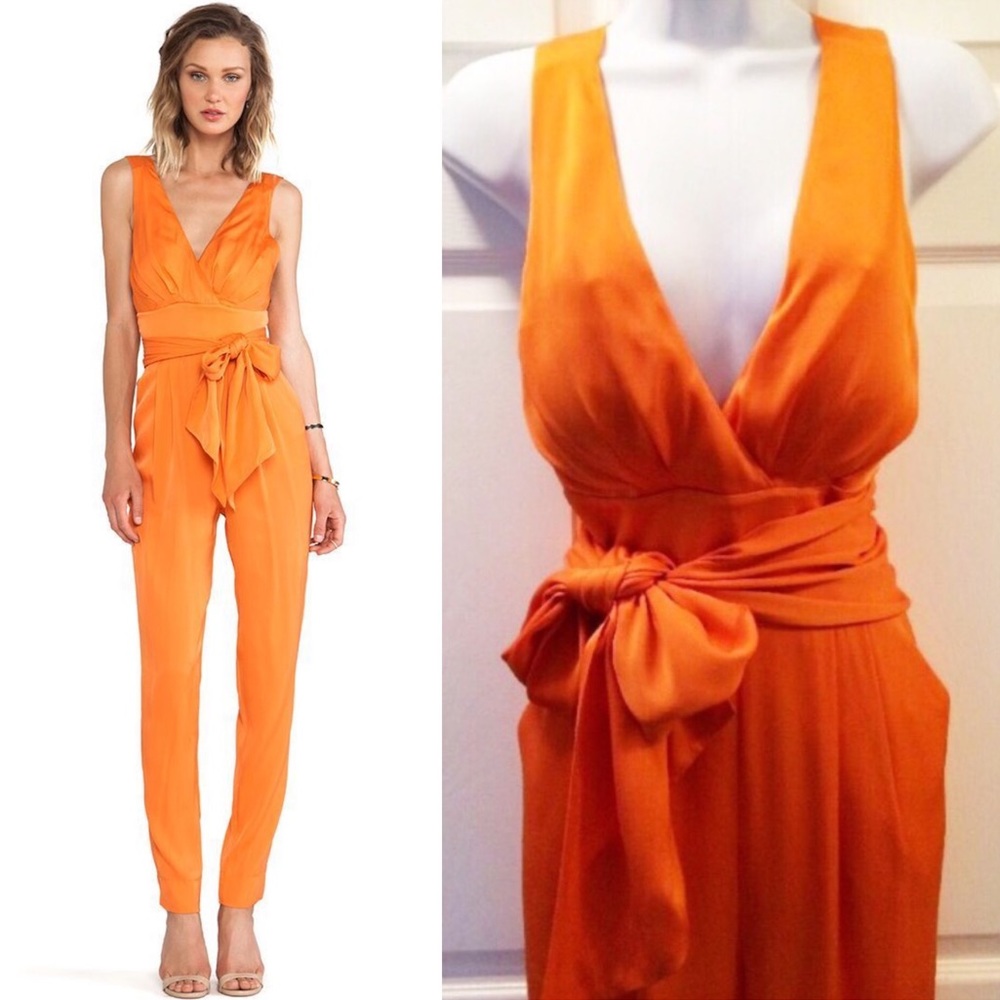 Catherine Malandrino Silk Halter Neck Bow Jumpsuit