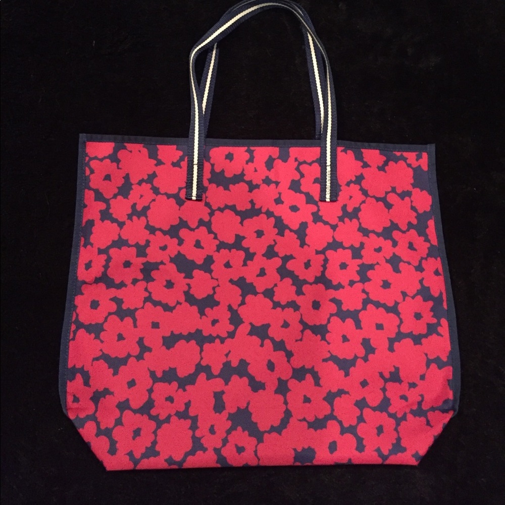 Navy and pink floral tote bag