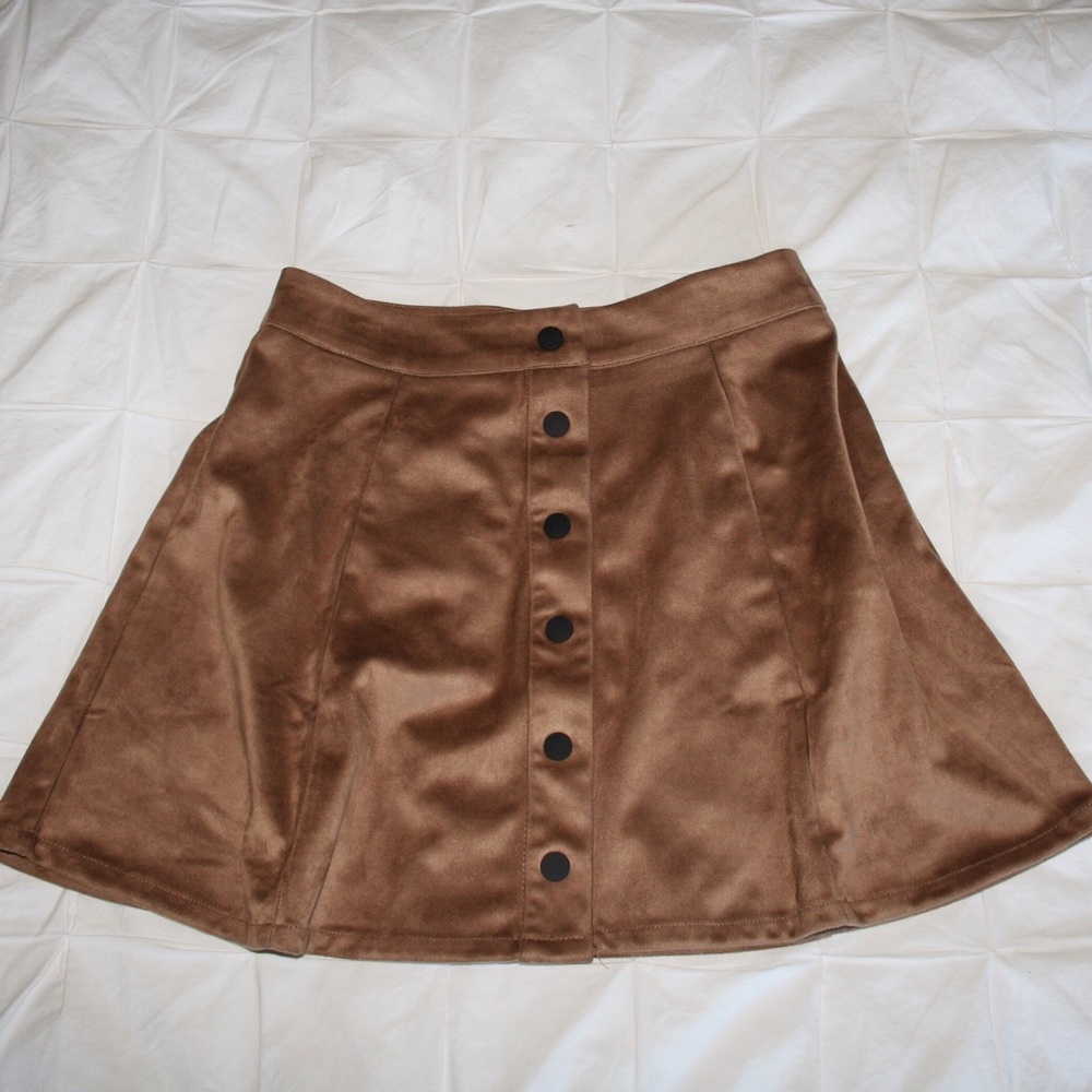 70s Suede Snap Button-Up Skater Skirt - Picture 1 of 5