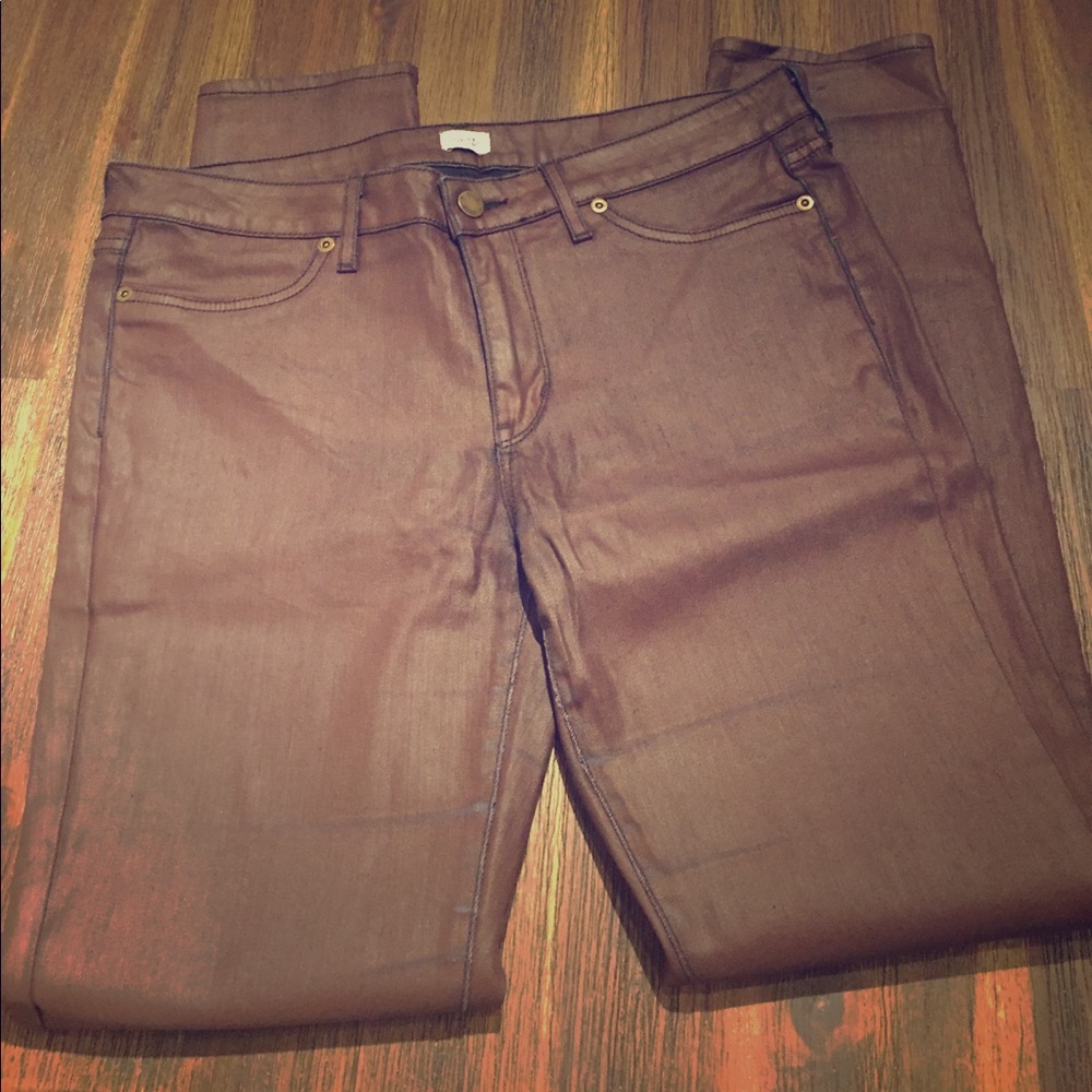 Burgundy coated denim stretchy jeans