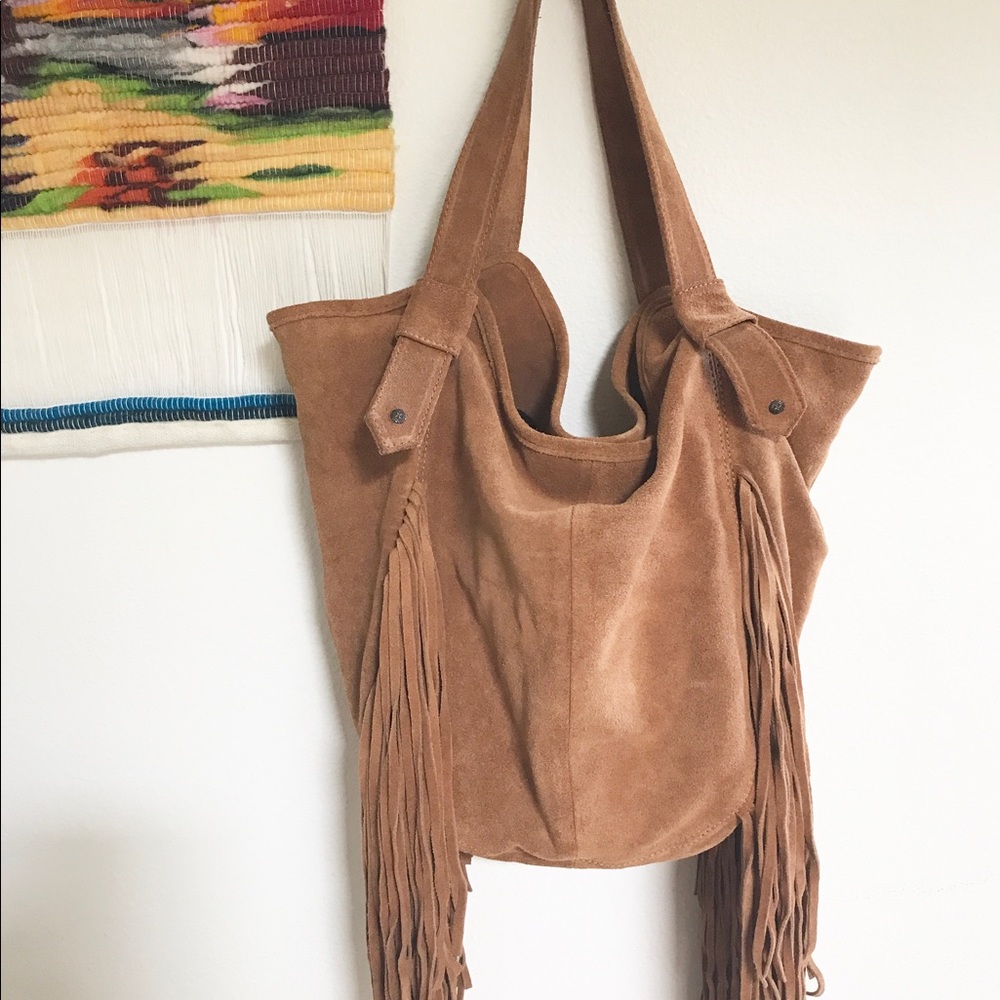Cynthia Vincent brown cowhide fringe boho bag