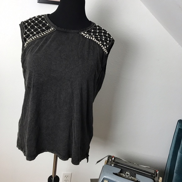 Free People Tops - NWT Free People Embellished Grey Tee