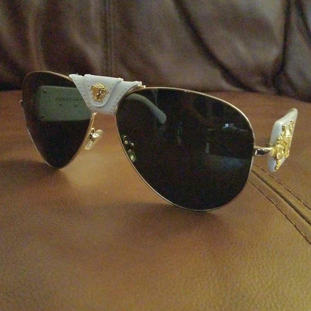 New Authentic White Versace Aviator Sunglasses