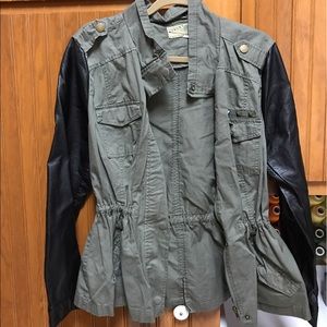 Faux Leather and Army Green Military Type Jacket