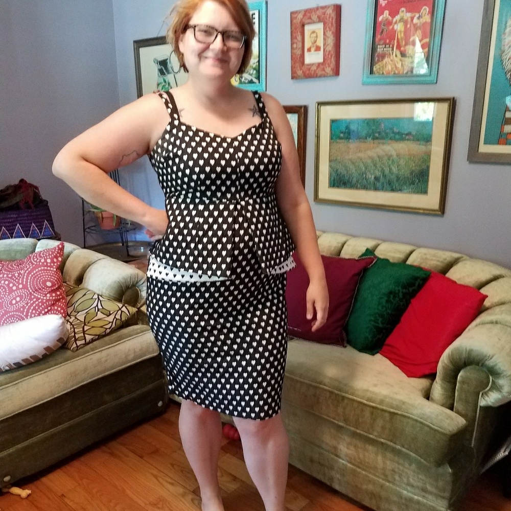 Asos Curve Black and White Peplum Heart Dress NWOT