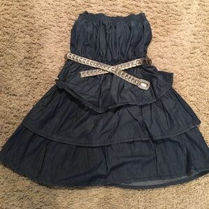 Denim Strapless Dress with Silver Belt!