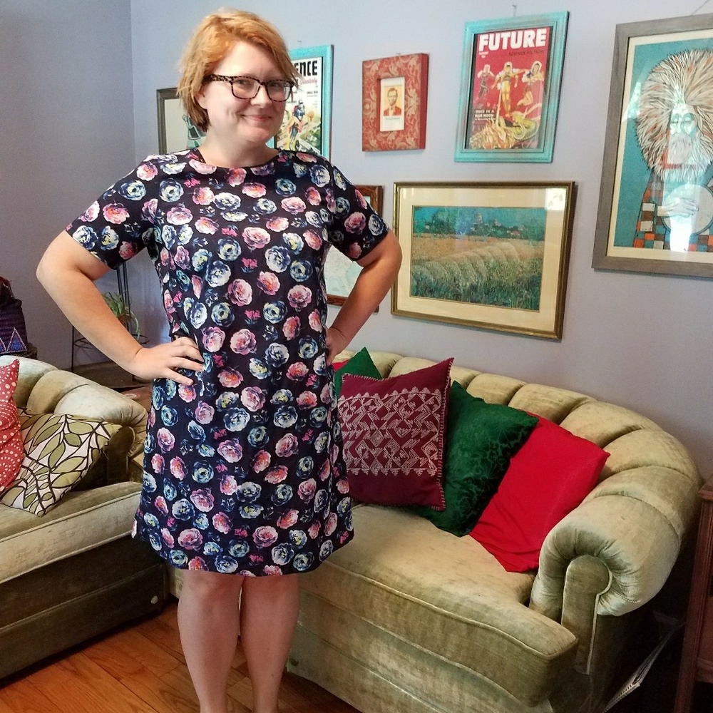 Asos Blue and Pink Rose Shift Dress