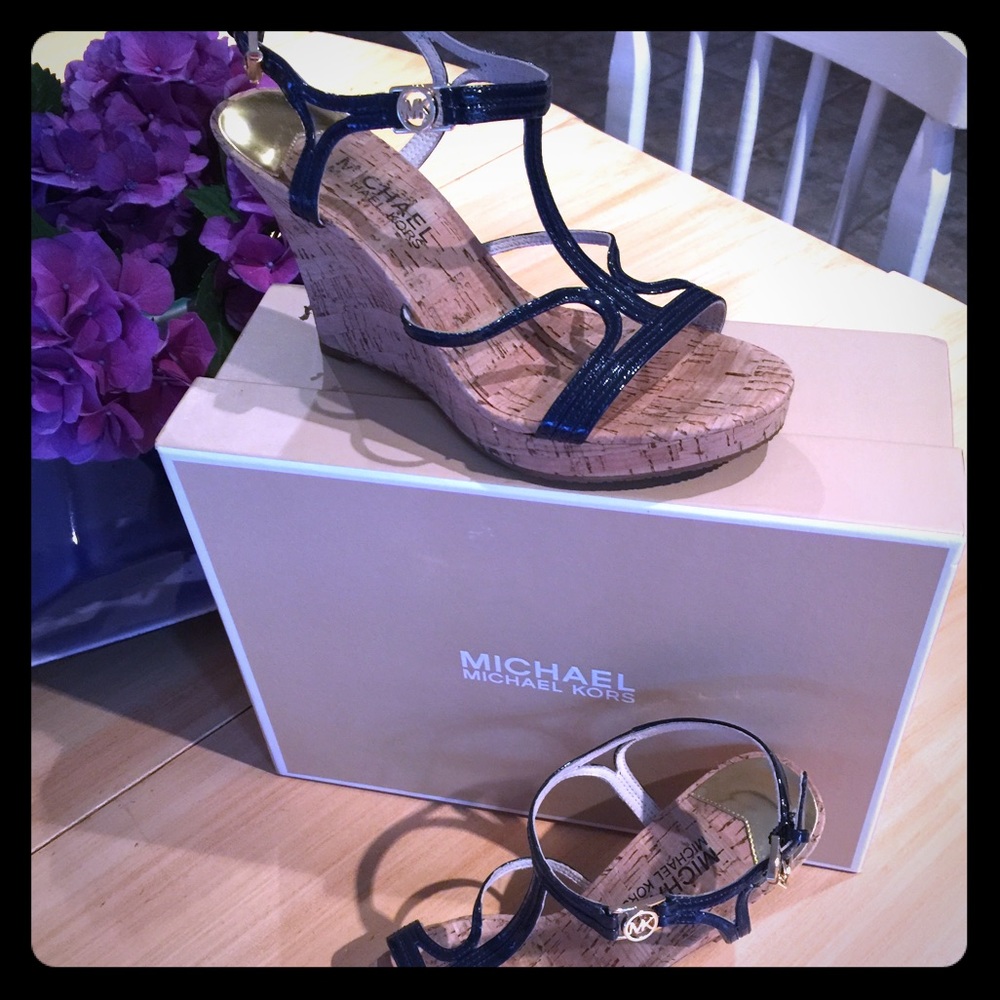 Michael Kors Cicely wedge navy patent leather