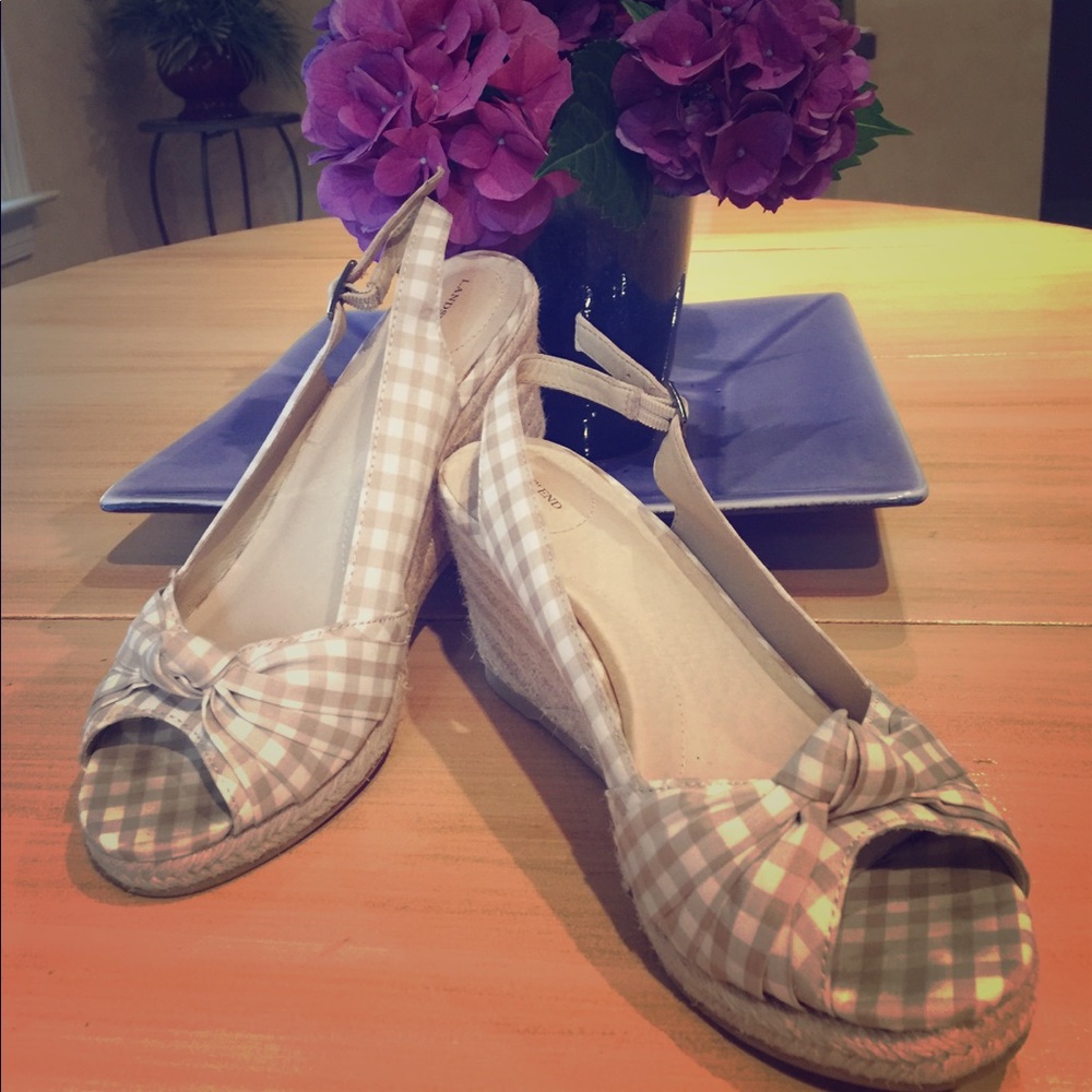 LANDS' END gingham wedge sandal