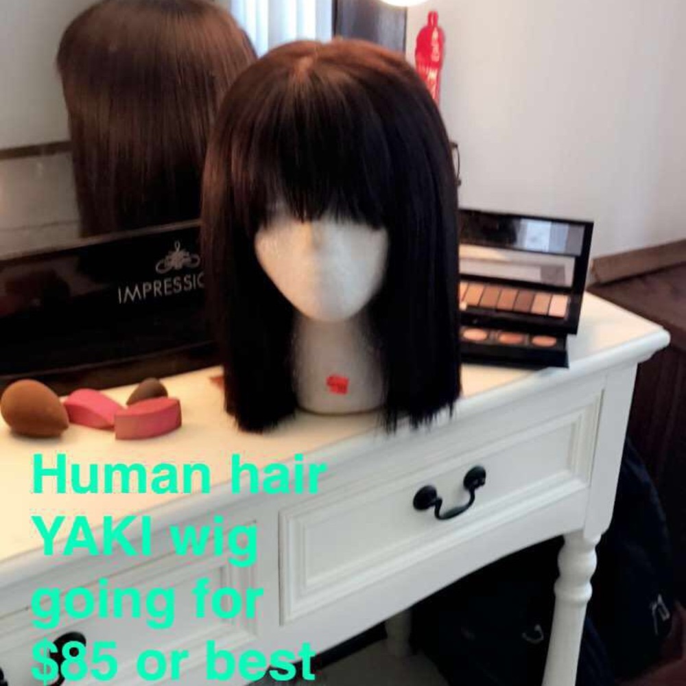 Human hair YAKI wig blunt cut with bang