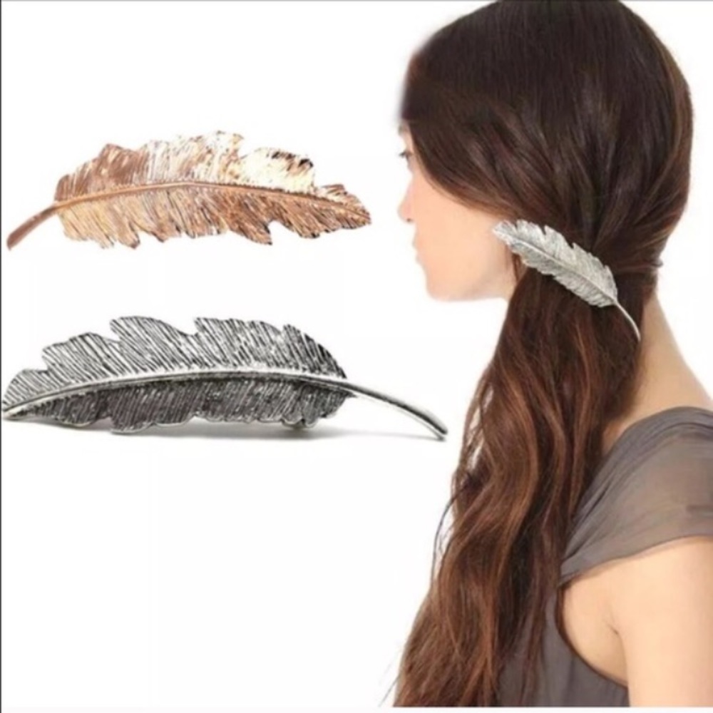 LARGE GOLD OR SILVER LEAF HAIR CLIP/BARRETTE 1pc - Picture 1 of 4