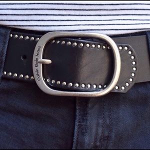 Black leather silver studded Calvin Klein belt