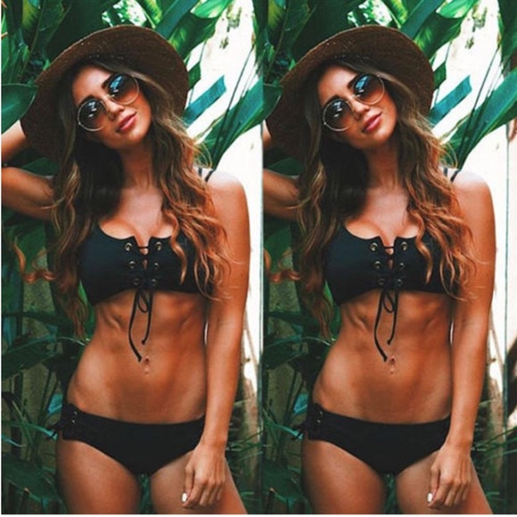 Other - Strappy Lace Up Corset Black Bikini