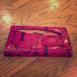 Stuart Weitzman fuchsia/black clutch
