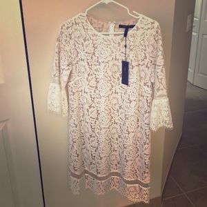 BCBGMaxazria white and beige lace dress size S
