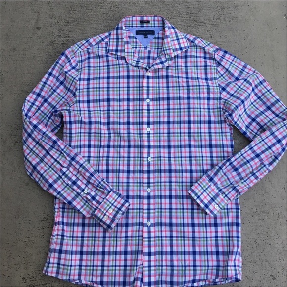 Tommy Hilfiger Pink Green Blue Striped Dress Shirt - Picture 2 of 5