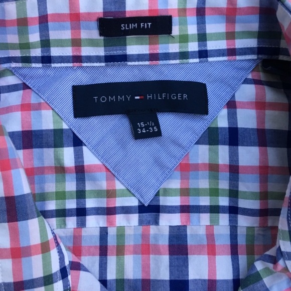 Tommy Hilfiger Pink Green Blue Striped Dress Shirt - Picture 3 of 5
