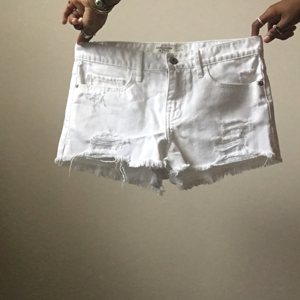 White Distressed High Waisted Shorts