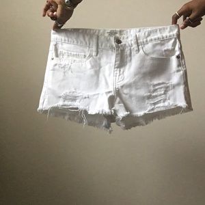 White Distressed High Waisted Shorts