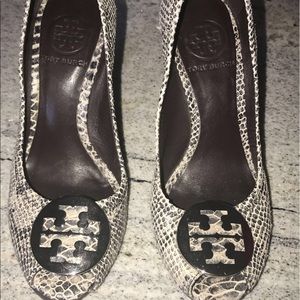 Tory Burch Snakeskin & Silver Wedges - Size 6