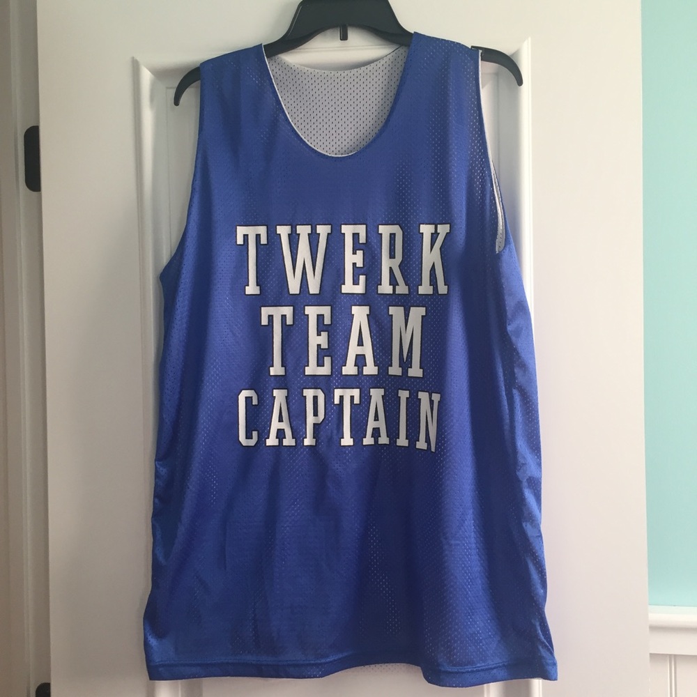 NWOT Twerk Team Captain, blue & white jersey tank