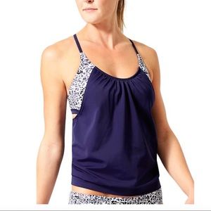 ATHLETA $84 BLUE ZIMBABWE TANKINI SWIMTOP 36 D DD