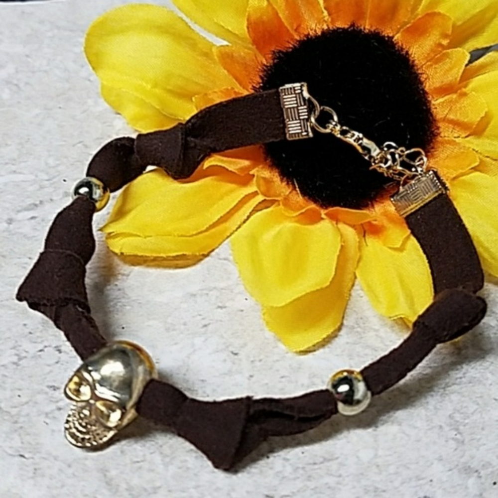 B612 Gold Skull Chocolate Vegan Suede Bracelet