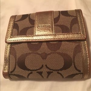 Coach khaki brown signature print mini snap wallet