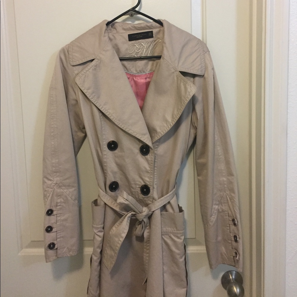 Zara Khaki Tan Classic Trench Coat w/ Satin Lining