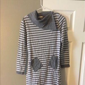 Knit gray and white striped dress