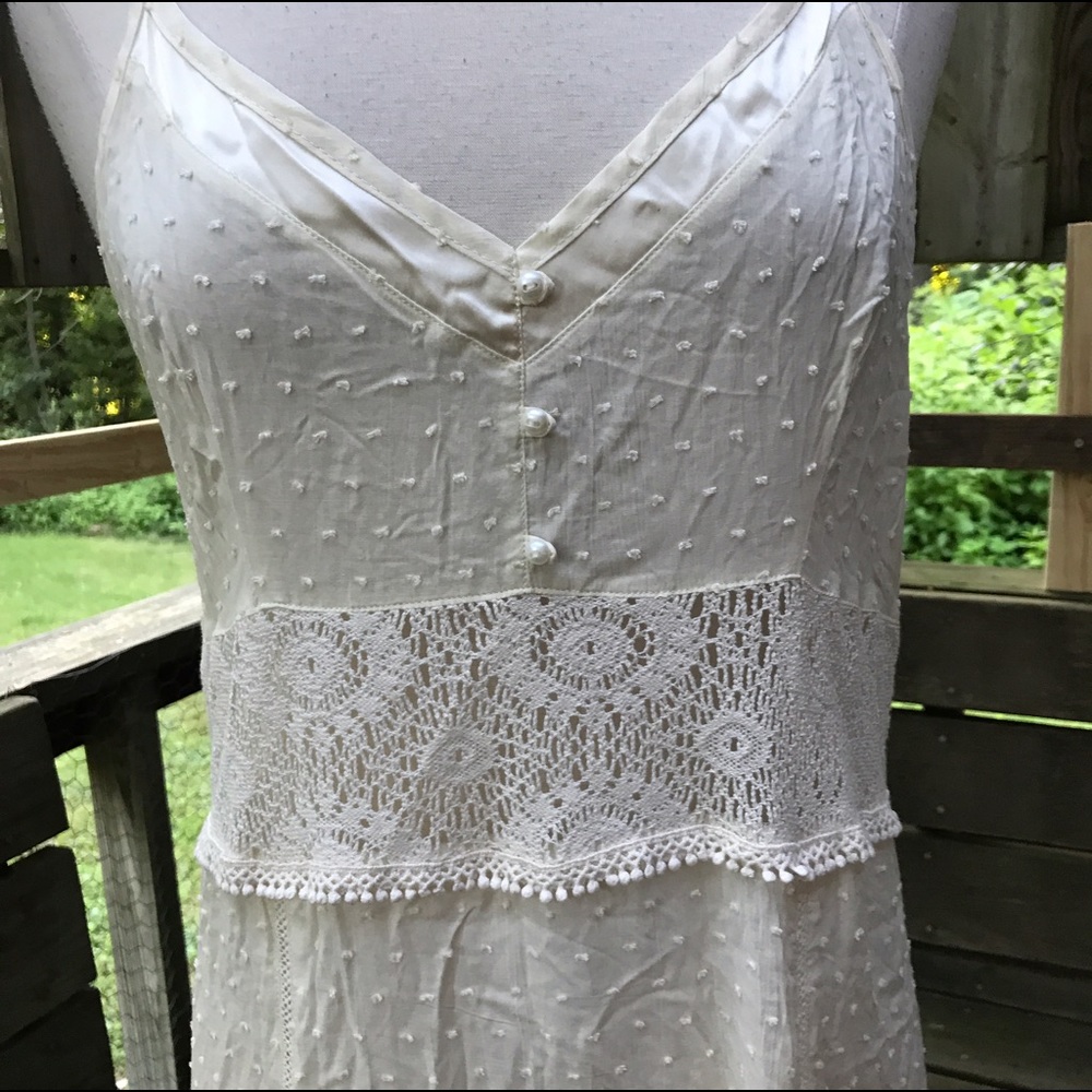 Sold!  Swiss Dot Lace Detail Chemise Maxi Dress - Picture 2 of 4